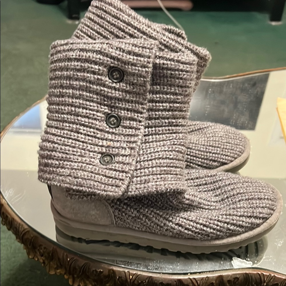 UGG Gray Knit Winter Boots with Ribbed Cuff